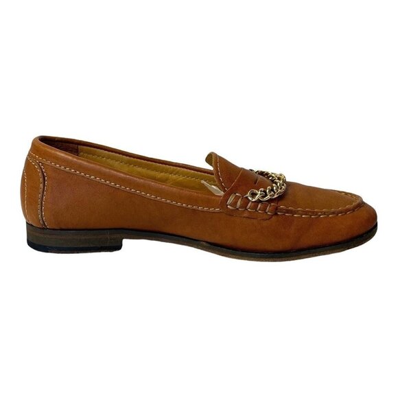 Sandro Brown Saddle Leather Chain Detail Loafers Size US 6 - Picture 1 of 9